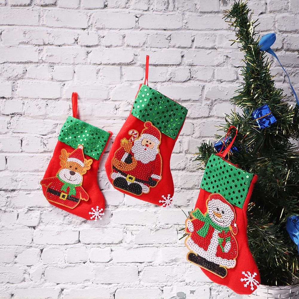 3pcs Christmas Stockings Hanging Pendants DIY Diamond Painting Kit (WZ002)