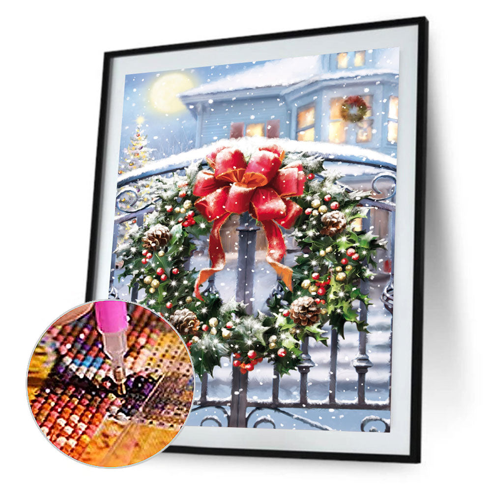 Christmas Door Hanging Garland 30*40CM(Canvas) Full Round Drill Diamond Painting