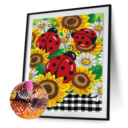 Sunflower Ladybug - Special Shaped Drill Diamond Painting 30*40CM