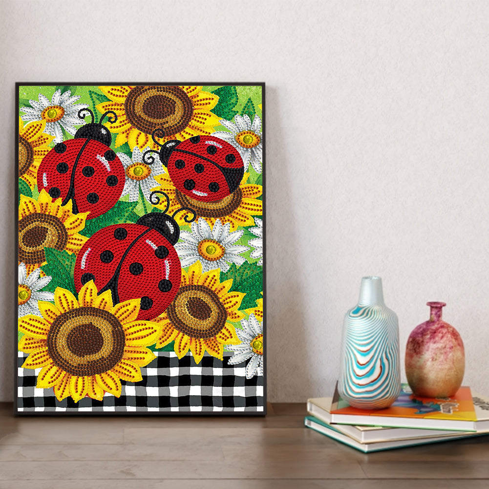 Sunflower Ladybug - Special Shaped Drill Diamond Painting 30*40CM