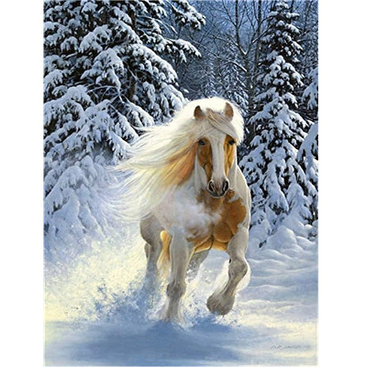 Horse Running In Snow 30*40CM(Canvas) Full Round Drill Diamond Painting