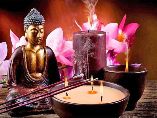 Zen Candle Buddha Statue - Full Round Drill Diamond Painting 50*40CM