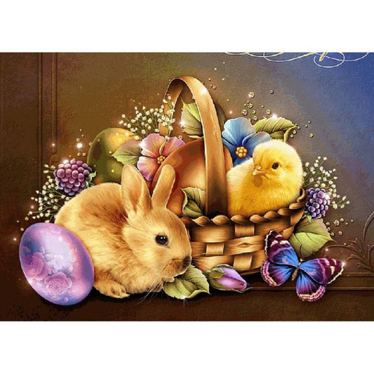 Rabbit In Bamboo Basket - Full Round Drill Diamond Painting 50*40CM