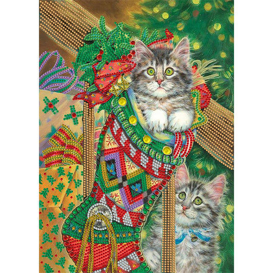 Cat In Christmas Stocking - Special Shaped Drill Diamond Paiting 30*40CM