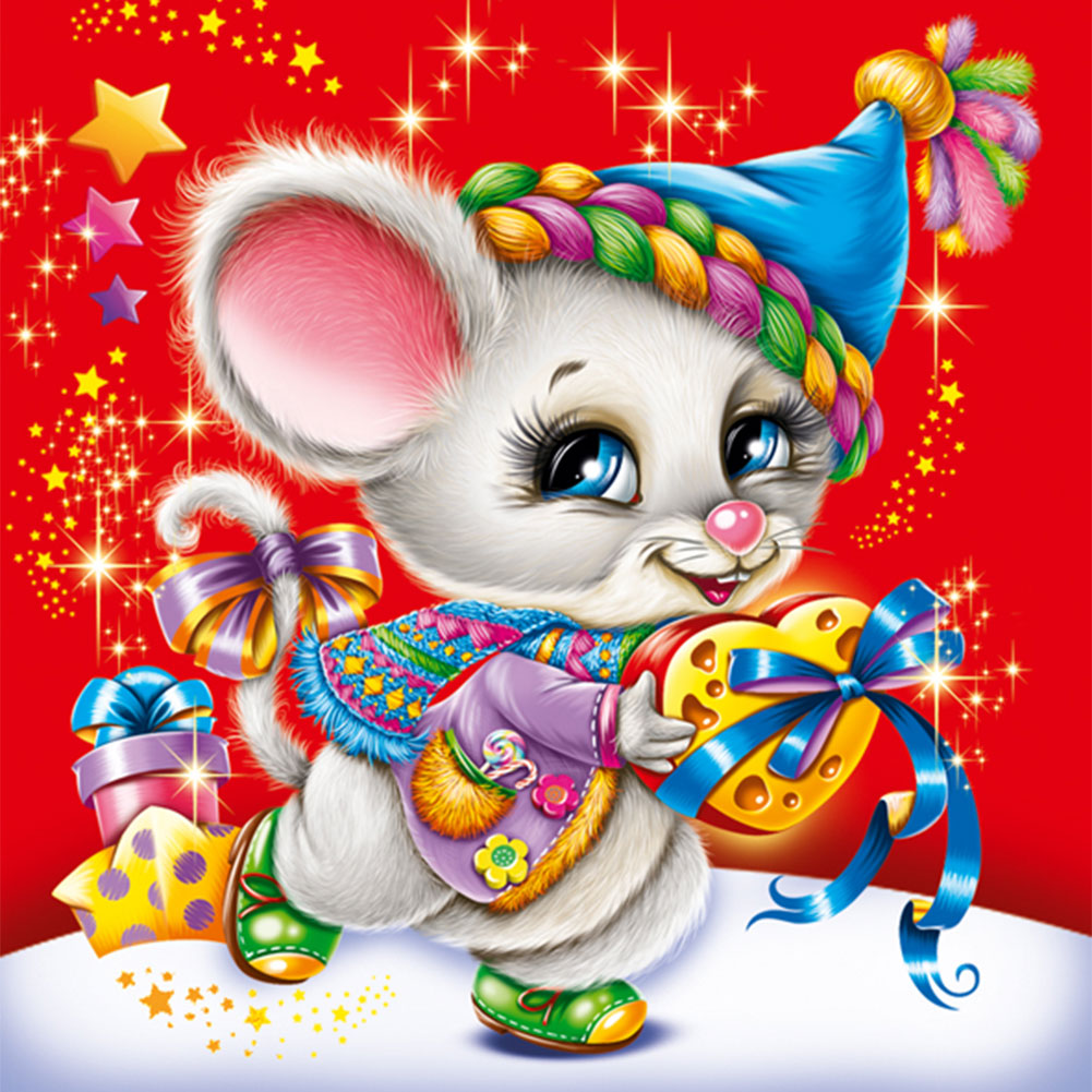 Christmas Mouse - Full Round Drill Diamond Painting 30*30CM