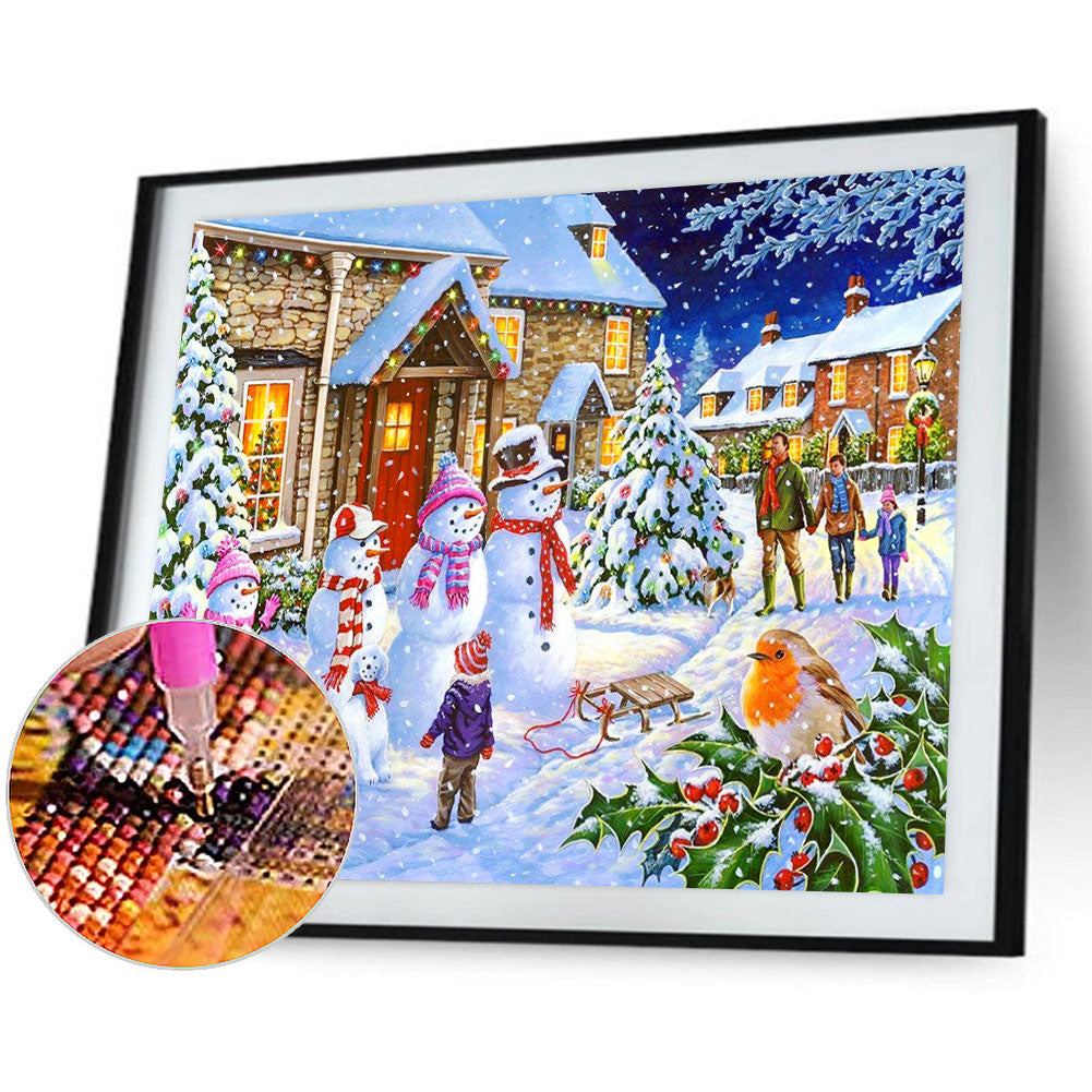 Snowman On Christmas Street - Full Round Drill Diamond Painting 55*40CM