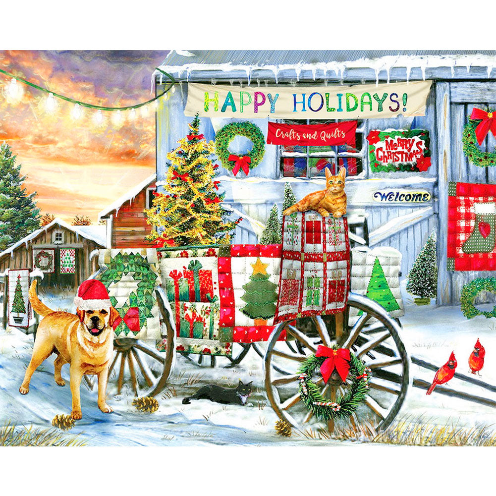 Christmas House Carriage - Full Round Drill Diamond Painting 55*40CM