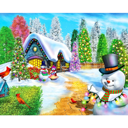 Christmas Snowman House - Full Round Drill Diamond Painting 55*40CM