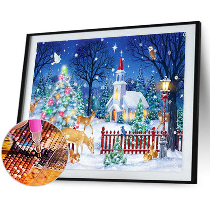 Christmas Snow Church - Full Round Drill Diamond Painting 55*40CM