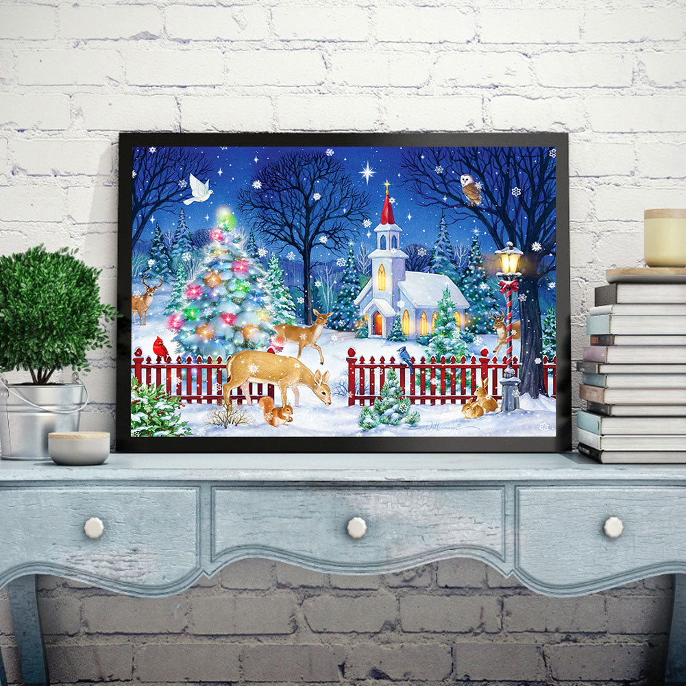 Christmas Snow Church - Full Round Drill Diamond Painting 55*40CM