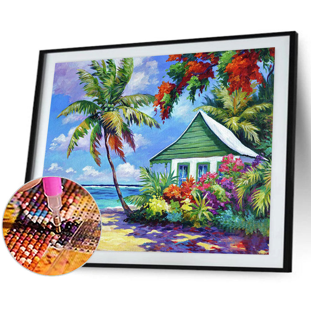 Coast House Scenery - Full Round Drill Diamond Painting 50*40CM