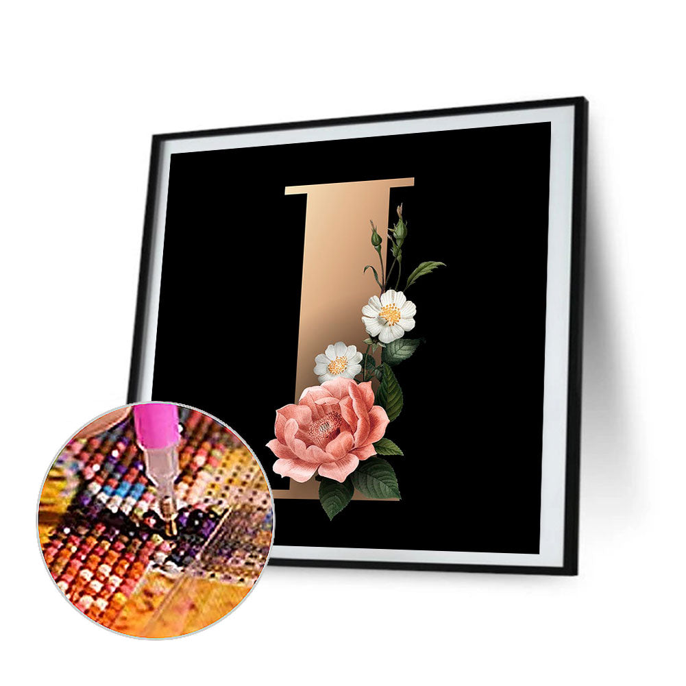 Dark Flower Letter I - Full Round Drill Diamond Painting 50*50CM