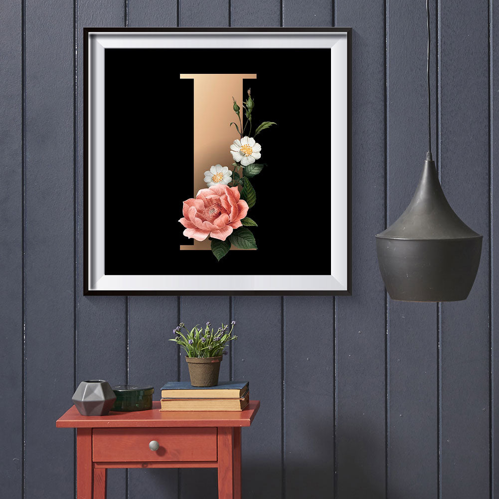 Dark Flower Letter I - Full Round Drill Diamond Painting 50*50CM