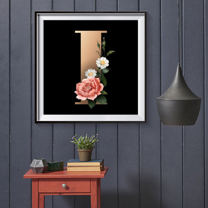 Dark Flower Letter I - Full Round Drill Diamond Painting 50*50CM