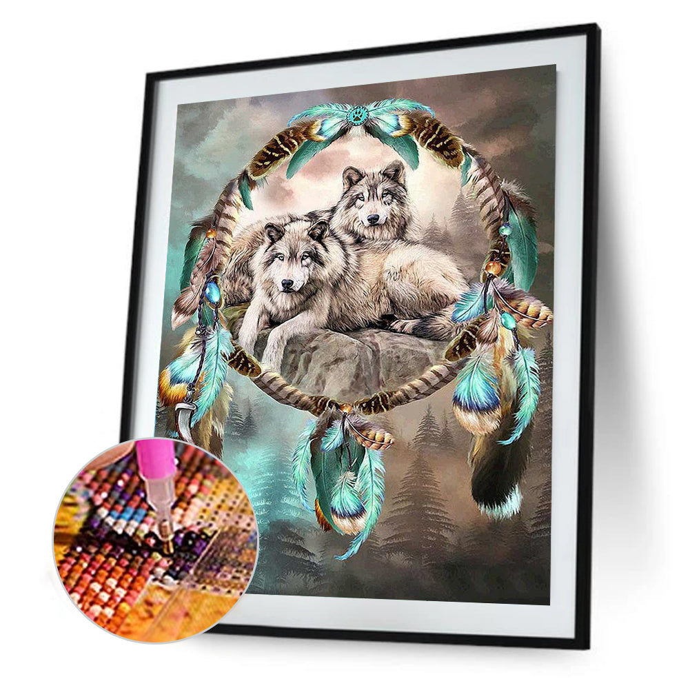 Dream Catcher Wolf 50*60CM(Canvas) Full Round Drill Diamond Painting