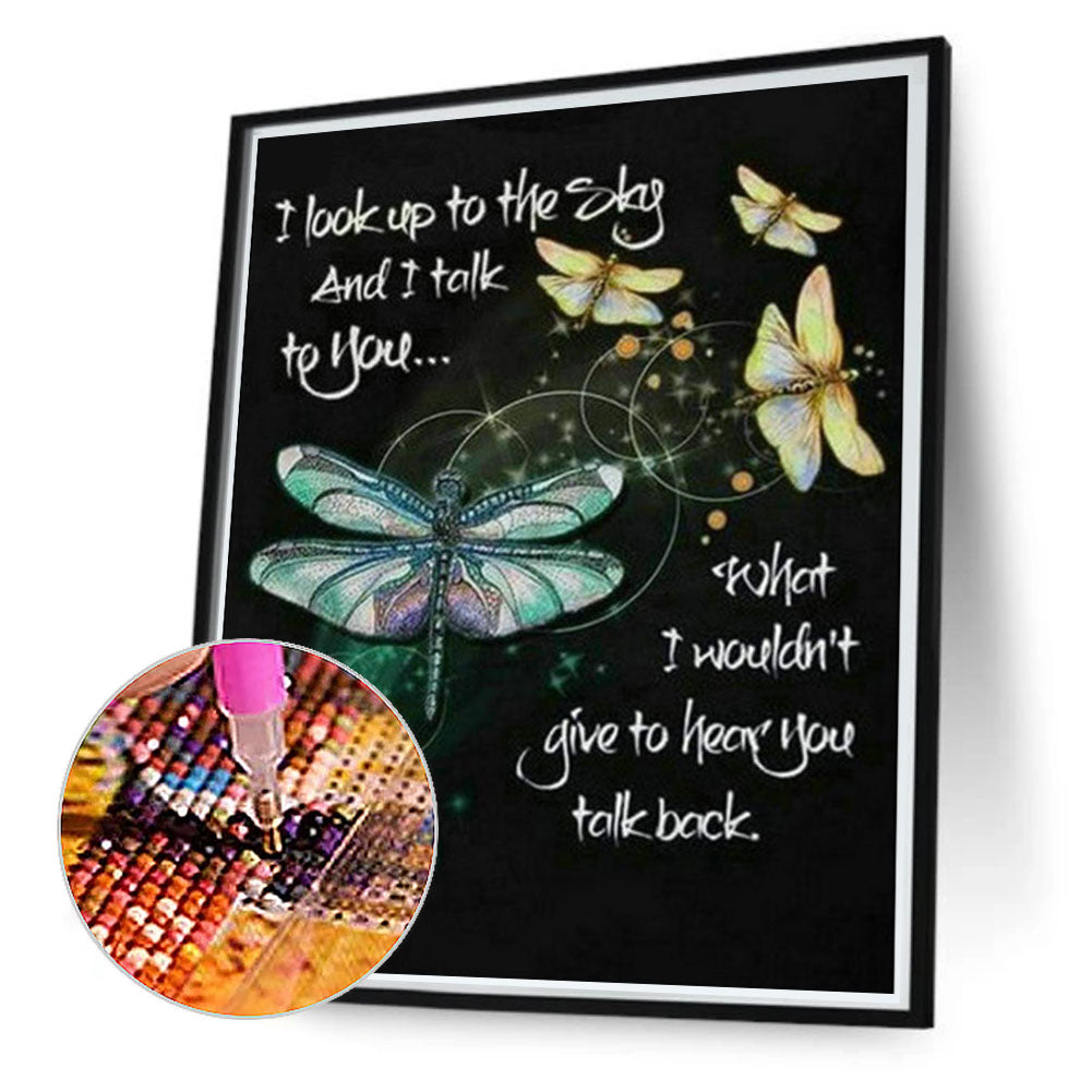 Dragonfly English Calligraphy - Full Round Drill Diamond Painting 50*60CM