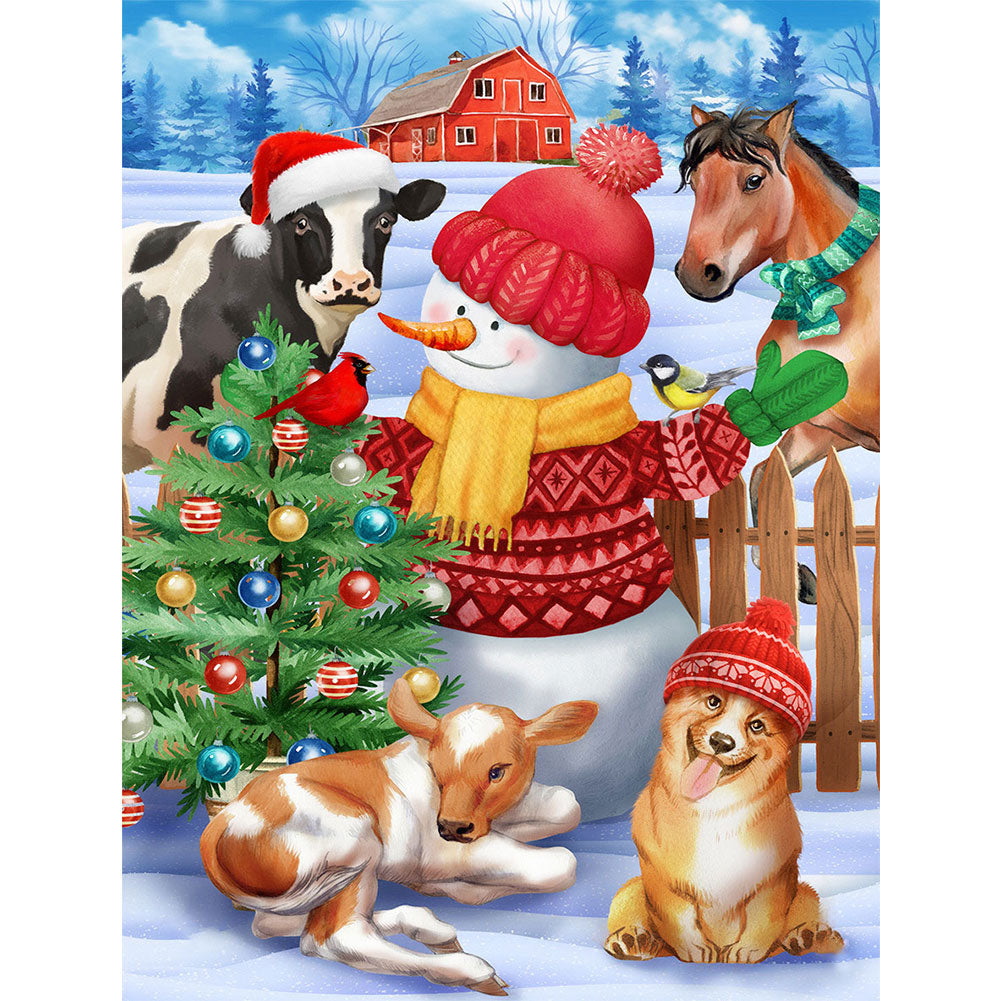 Christmas Farm Snowman - Full Round Drill Diamond Painting 30*40CM