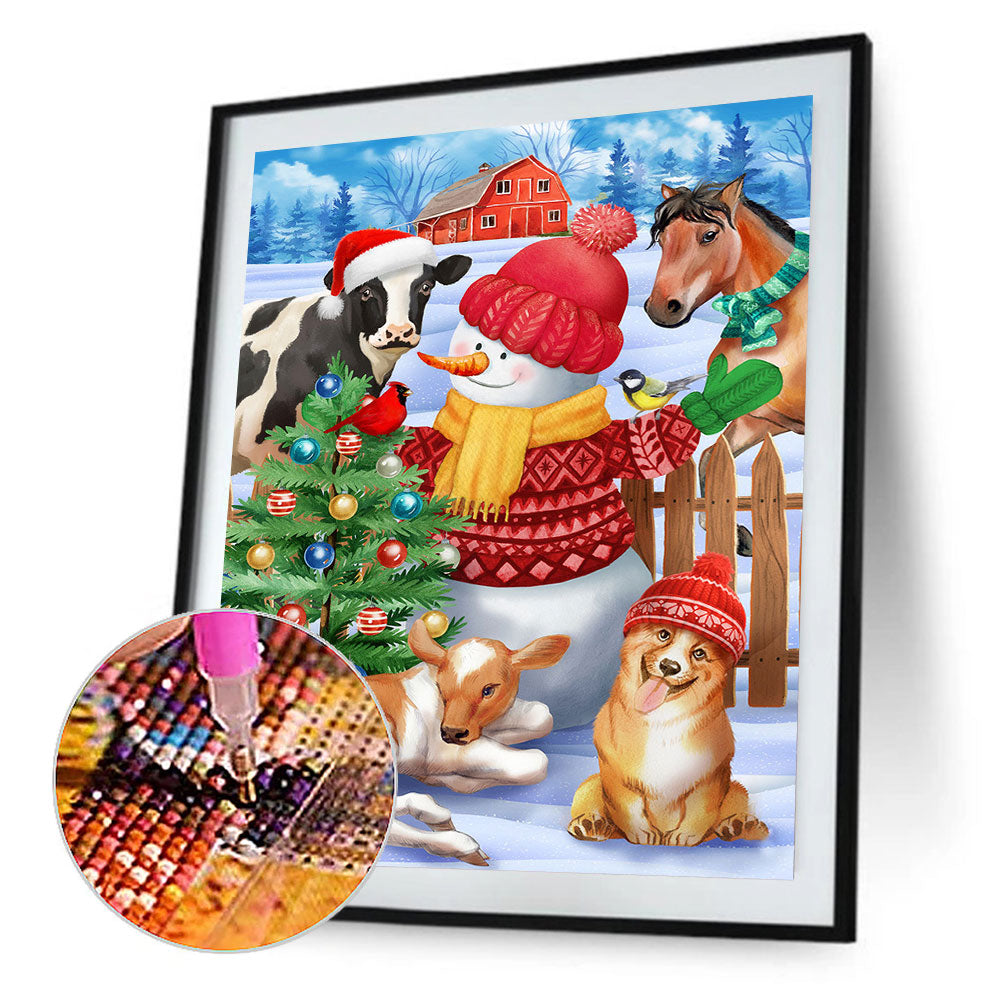 Christmas Farm Snowman - Full Round Drill Diamond Painting 30*40CM