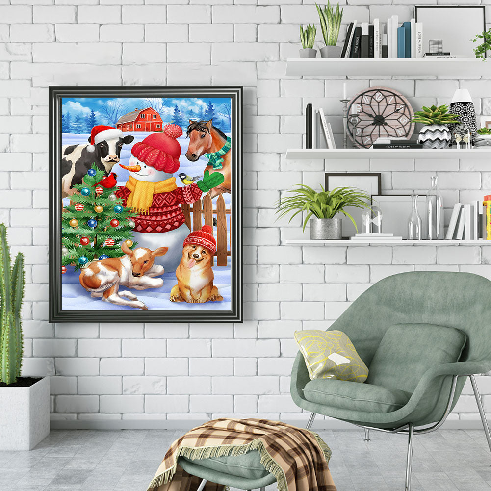 Christmas Farm Snowman - Full Round Drill Diamond Painting 30*40CM