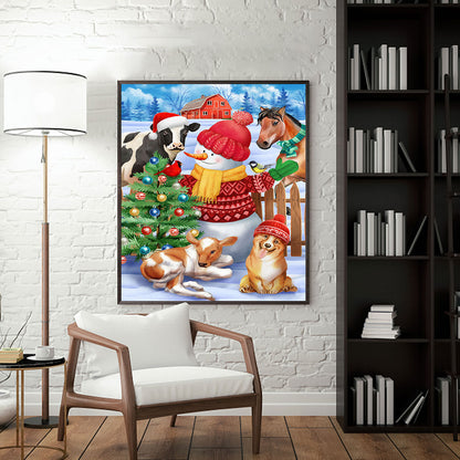 Christmas Farm Snowman - Full Round Drill Diamond Painting 30*40CM