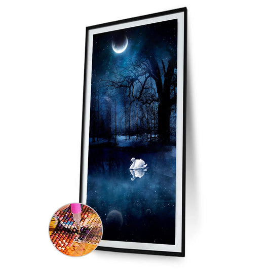 Swan Lake Under The Moon 30*50CM(Canvas) Full Round Drill Diamond Painting