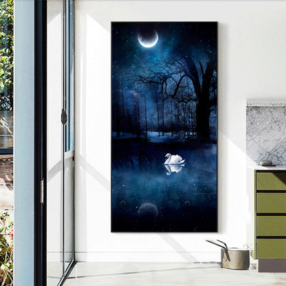 Swan Lake Under The Moon 30*50CM(Canvas) Full Round Drill Diamond Painting