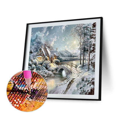 Snow Christmas Cabin - Full Round Drill Diamond Painting 50*50CM