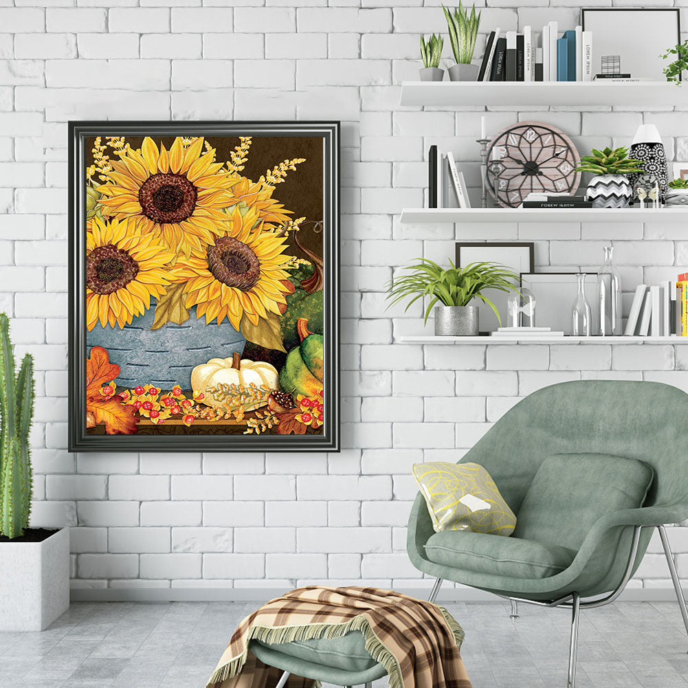 Autumn Sunflower - Full Round Drill Diamond Painting 30*40CM