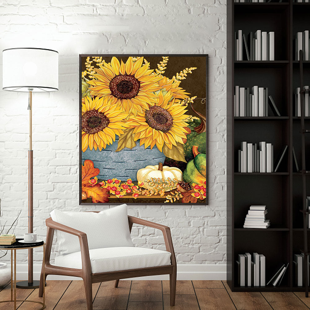 Autumn Sunflower - Full Round Drill Diamond Painting 30*40CM