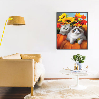 Autumn Sunflower Pumpkin Ragdoll - Full Round Drill Diamond Painting 30*40CM