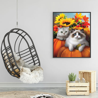 Autumn Sunflower Pumpkin Ragdoll - Full Round Drill Diamond Painting 30*40CM