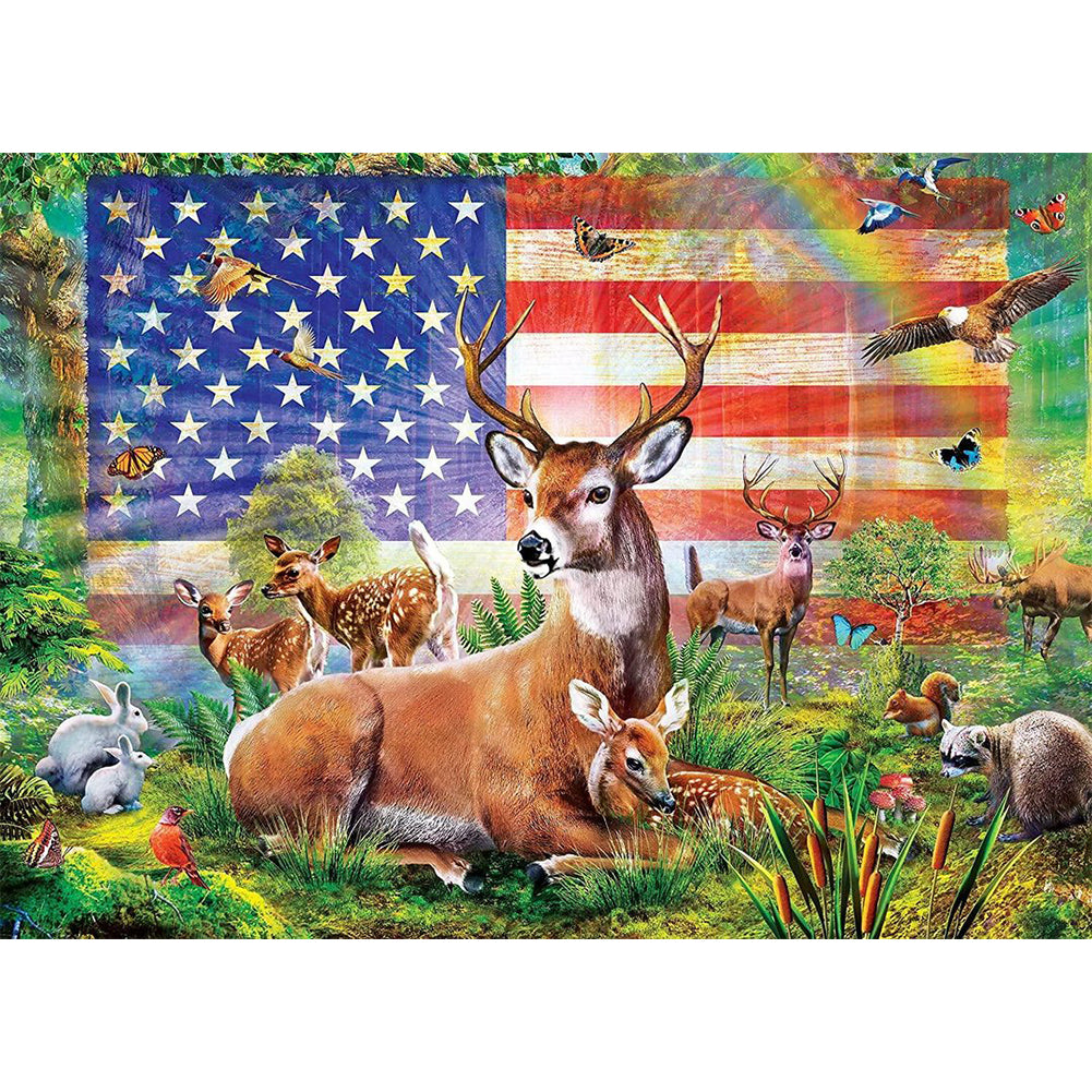 Mizi Flag Elk - Full Round Drill Diamond Painting 40*30CM