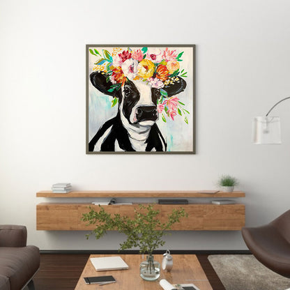 Cow With Flower - Full Round Drill Diamond Painting 50*50CM