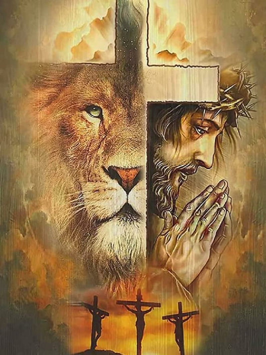 Lion Jesus Cross - Full Round Drill Diamond Painting 30*40CM