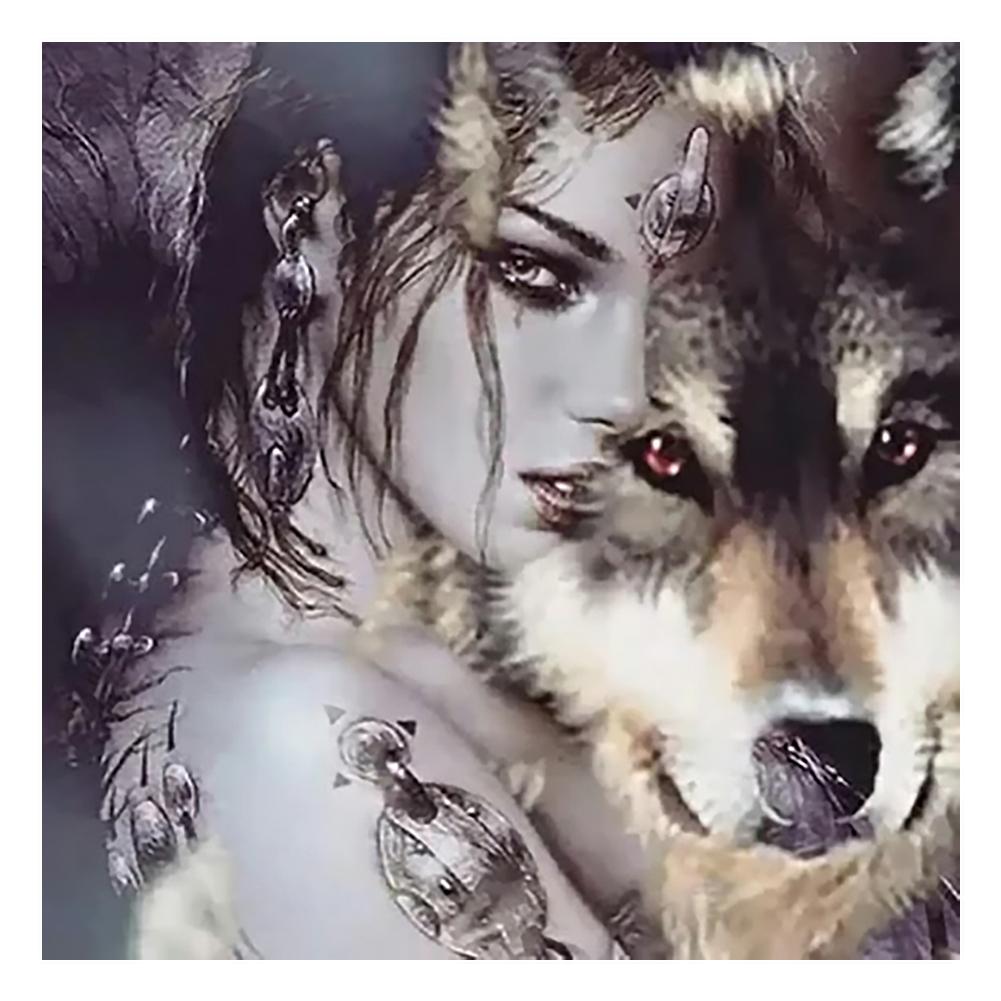 Wolf Woman - Full Round Drill Diamond Painting 40*40CM