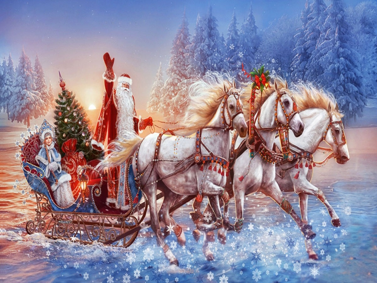 Santa In Sleigh 80*40CM(Canvas) Full Square Drill Diamond Painting