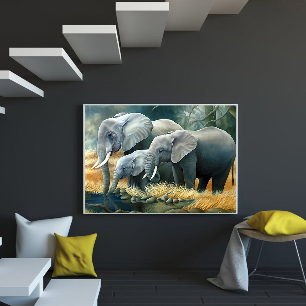 Migrating Elephant 50*40CM(Canvas) Full Round Drill Diamond Painting