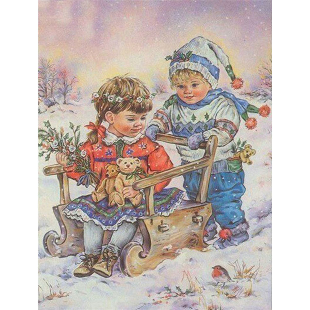 Little Boy And Little Girl - Full Round Drill Diamond Painting 40*50CM