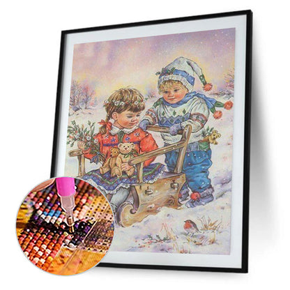 Little Boy And Little Girl - Full Round Drill Diamond Painting 40*50CM