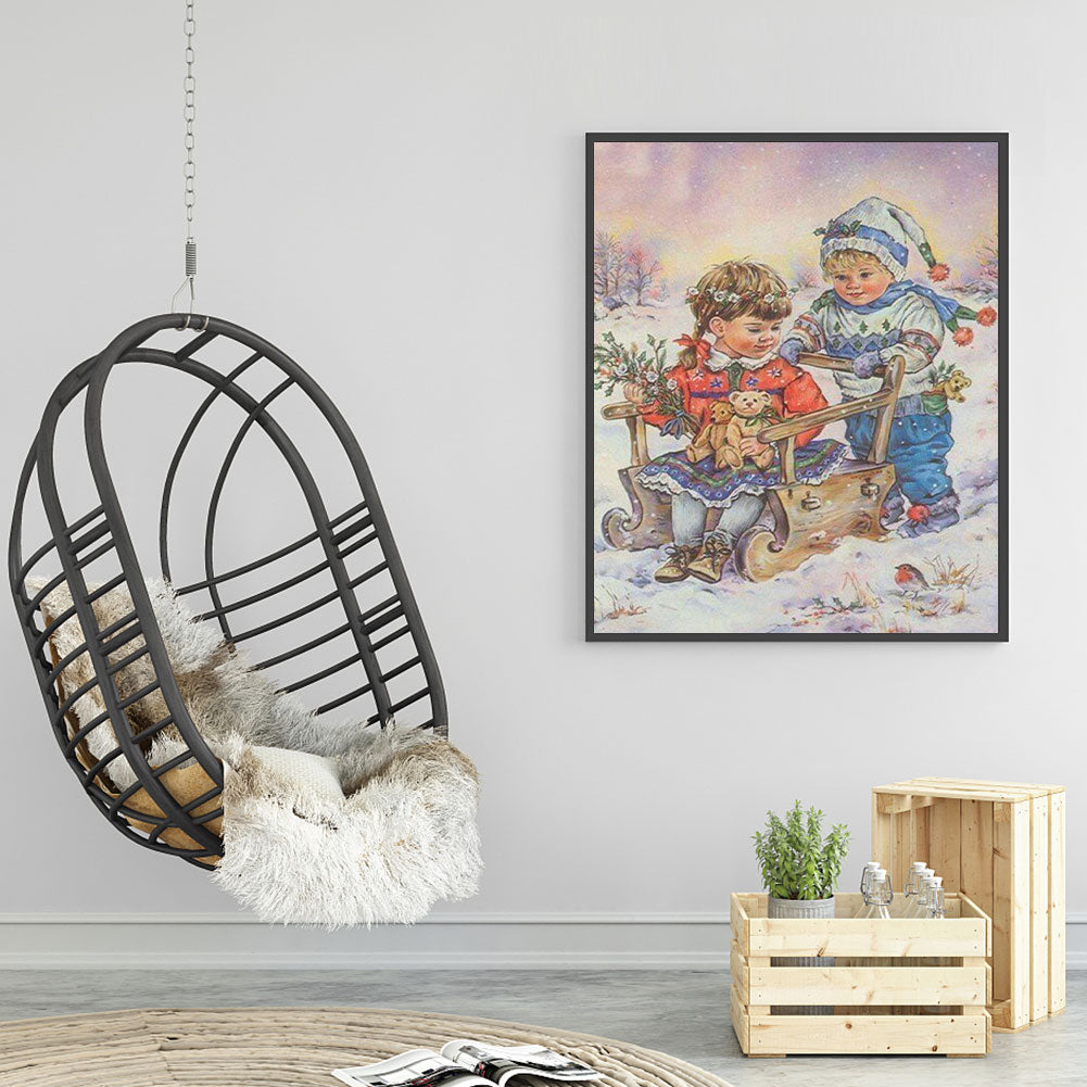 Little Boy And Little Girl - Full Round Drill Diamond Painting 40*50CM