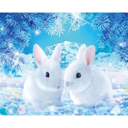 Two Little White Rabbits 40*30CM(Canvas) Full Square Drill Diamond Painting