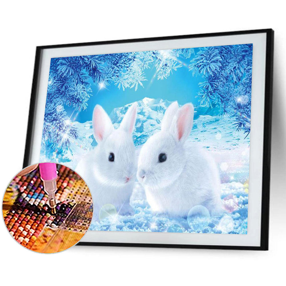 Two Little White Rabbits 40*30CM(Canvas) Full Square Drill Diamond Painting