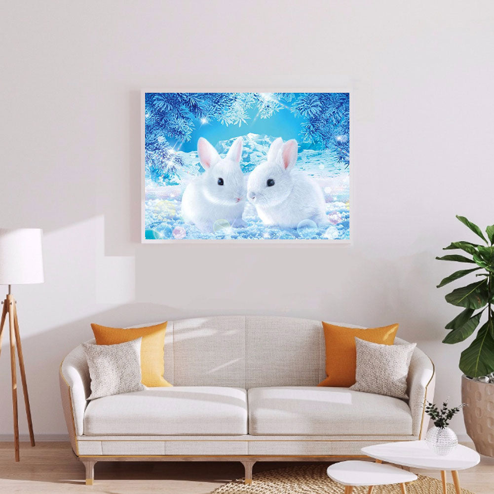 Two Little White Rabbits 40*30CM(Canvas) Full Square Drill Diamond Painting