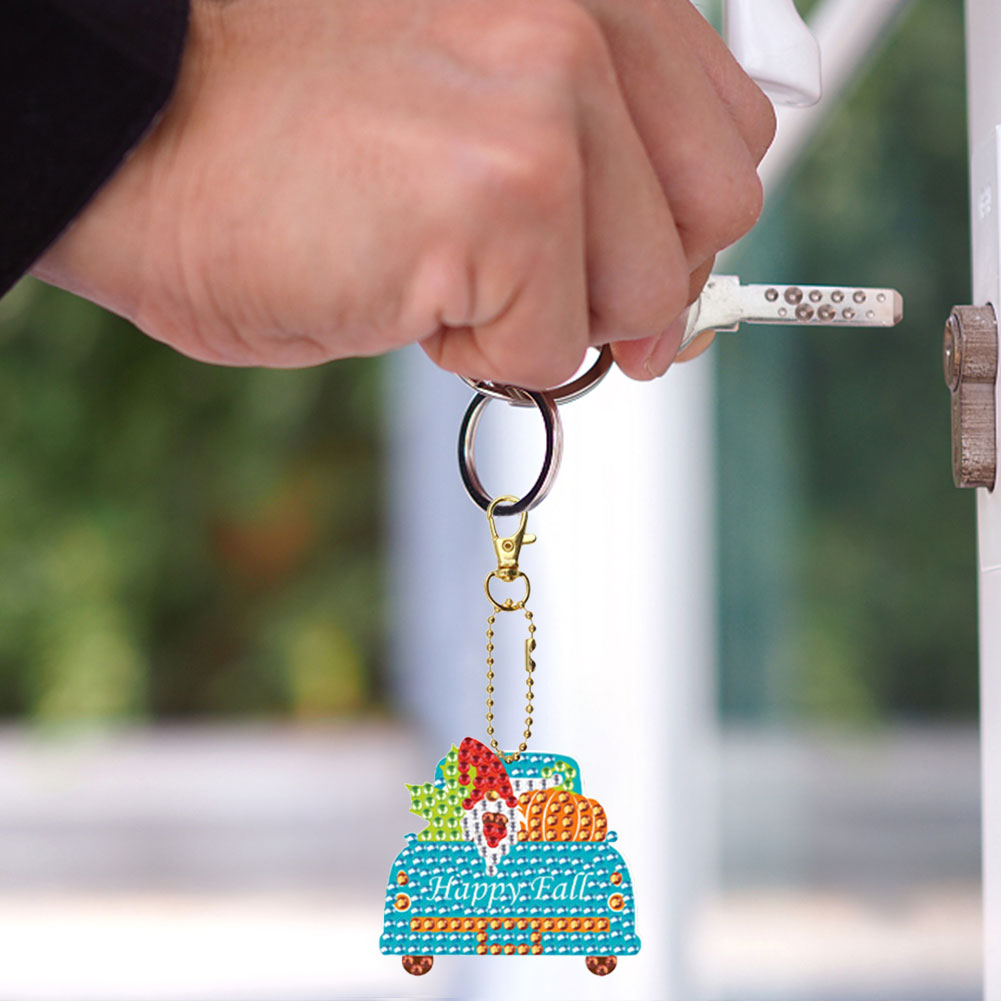 DIY Point Drill Keychains Cute Double Sided Spot Drill Drawing Keychain for Gift