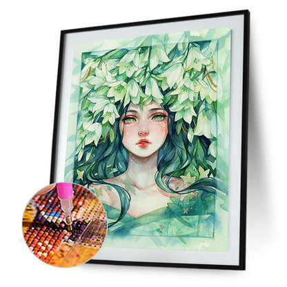 Green Lily Girl - Full Round Drill Diamond Painting 40*50CM