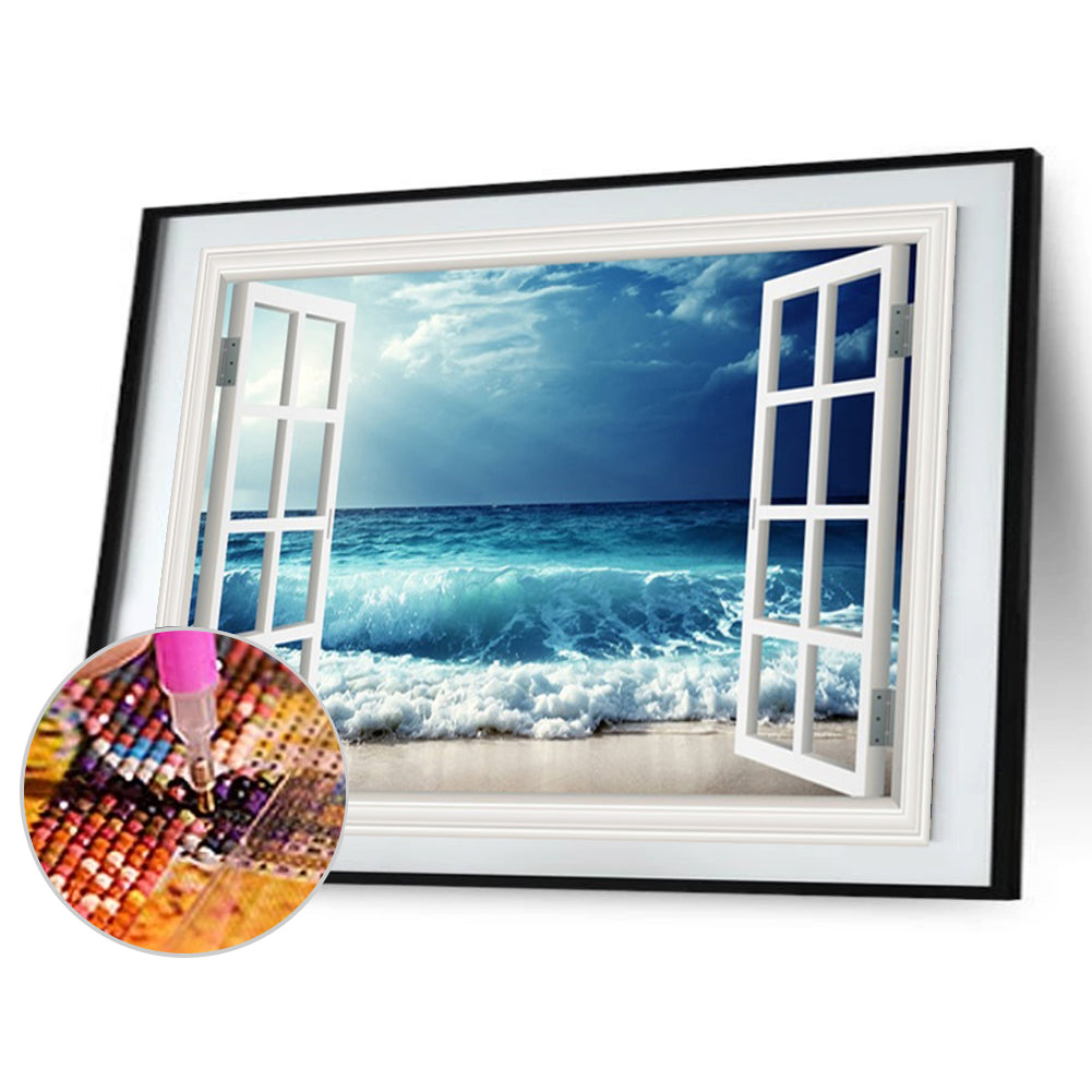 The Sea In Front Of The Window - Full Round Drill Diamond Painting 50*40CM