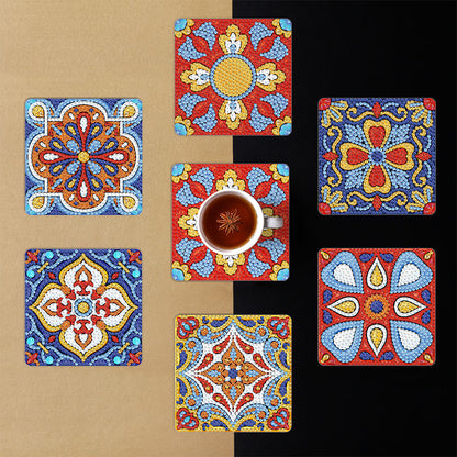 6pcs/set Mandala Square Coaster Acrylic Water Cup Pad 5D DIY for Room Decoration