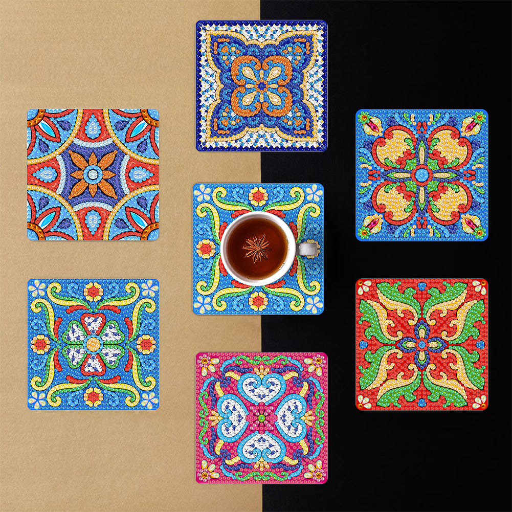 6pcs/set Mandala Square Coaster Acrylic Water Cup Pad 5D DIY for Room Decoration