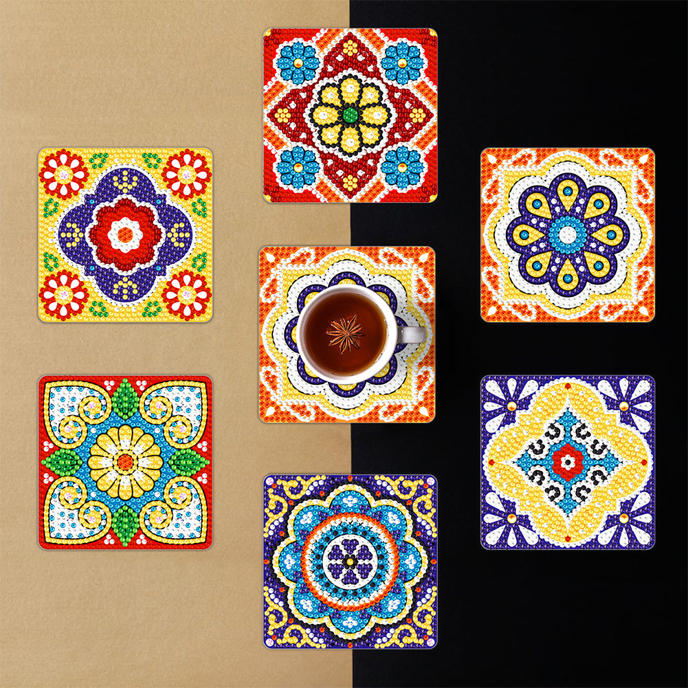 6pcs/set Mandala Square Coaster Acrylic Water Cup Pad 5D DIY for Room Decoration