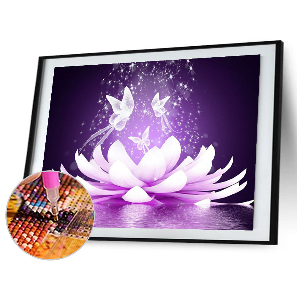 Butterfly White Lotus - Full Square Drill Diamond Painting 50*40CM